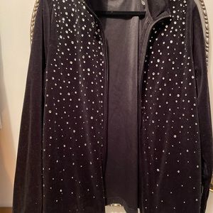 Velour Zip Jacket With Rhinestone Studs